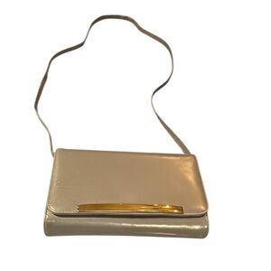 FRENCHY OF CALIFORNIA Small Gold Leather Clutch with removable shoulder strap.